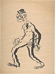 Caricature of a Walking Man 1920–53-Anonymous, American, 20th , vintage art, A3 (16x12") Poster Print