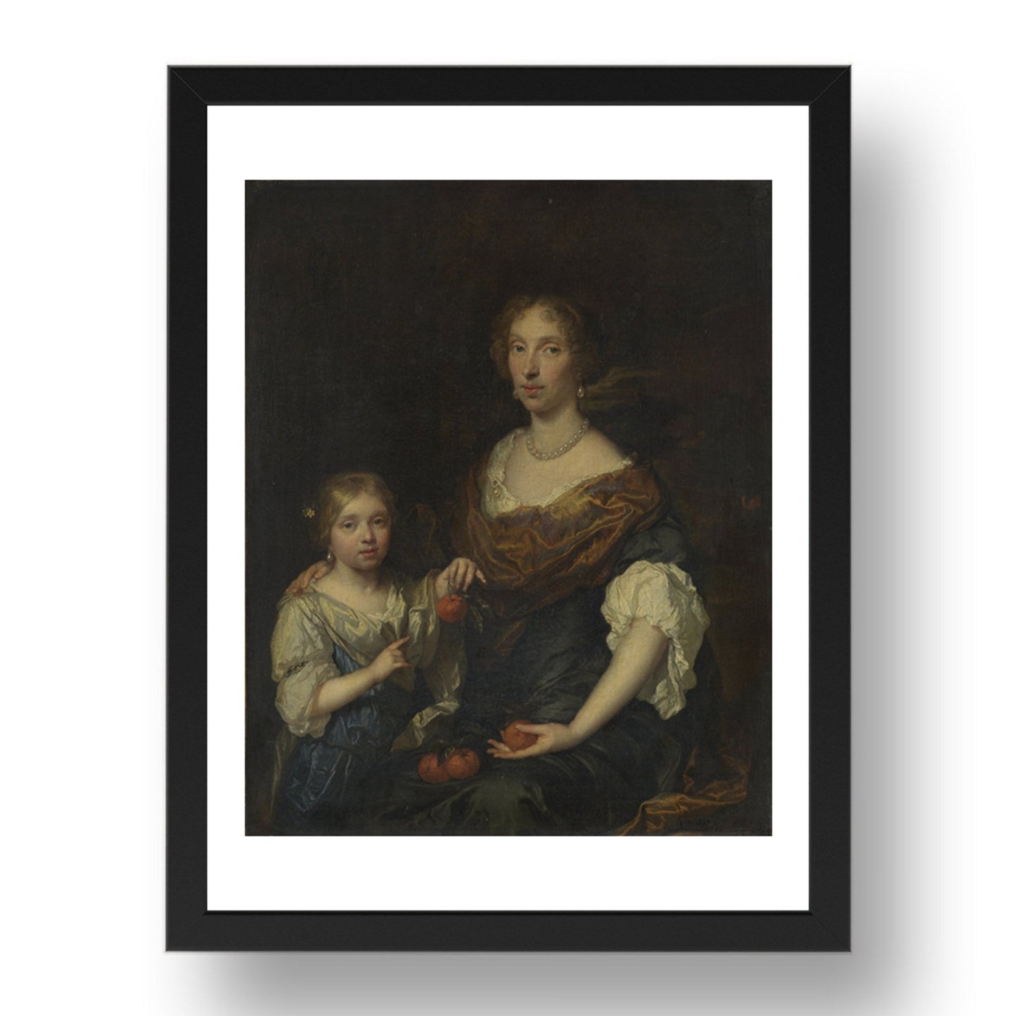 Caspar Netscher: Portrait of a Lady and a Girl, Poster in 17x13"(A3) Frame