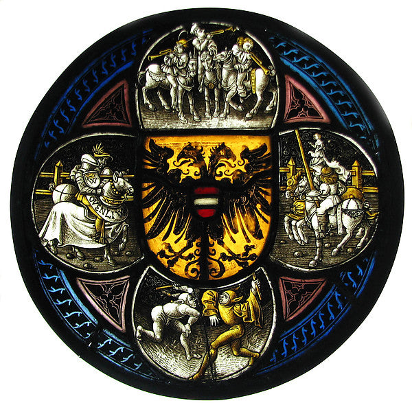 :Quatrefoil Roundel with Arms and Secular Scenes 1490–1500-16x12"(A3) Poster