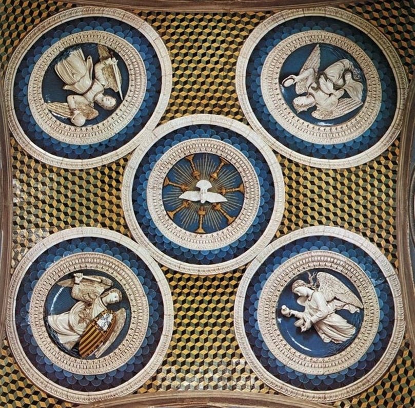 Ceiling of the Cappella del Cardinale di Portogallo, vintage artwork by Luca della Robbia, A3 (16x12") Poster Print