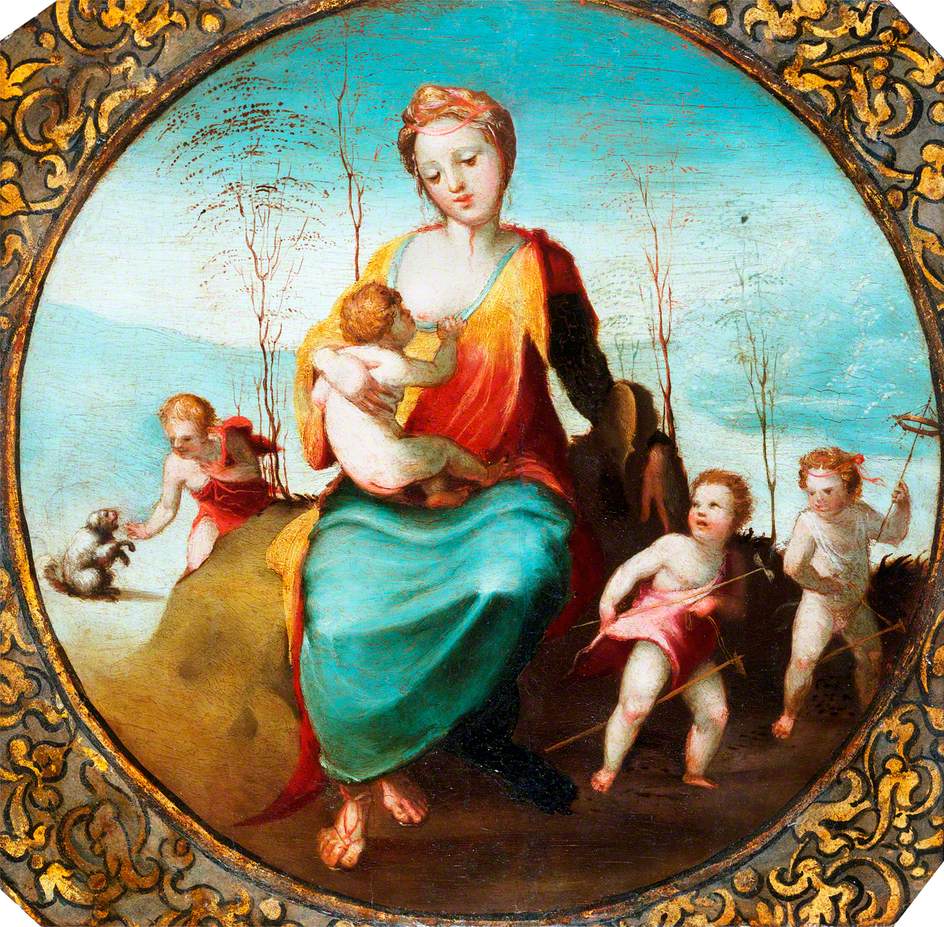 Charity Surrounded by  Children with Dogs and Hobby  Horses, vintage artwork by Domenico Beccafumi, A3 (16x12") Poster Print