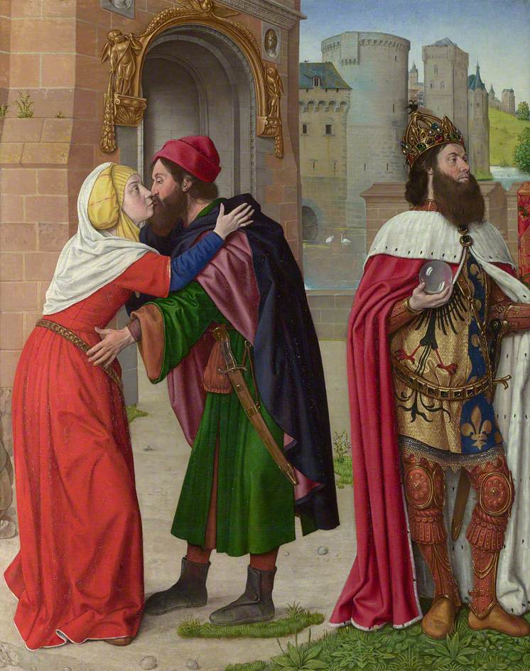 Charlemagne and the Meeting of Saints Joachim and Anne at the Golden Gate, vintage artwork by Jean Hey, A3 (16x12") Poster Print