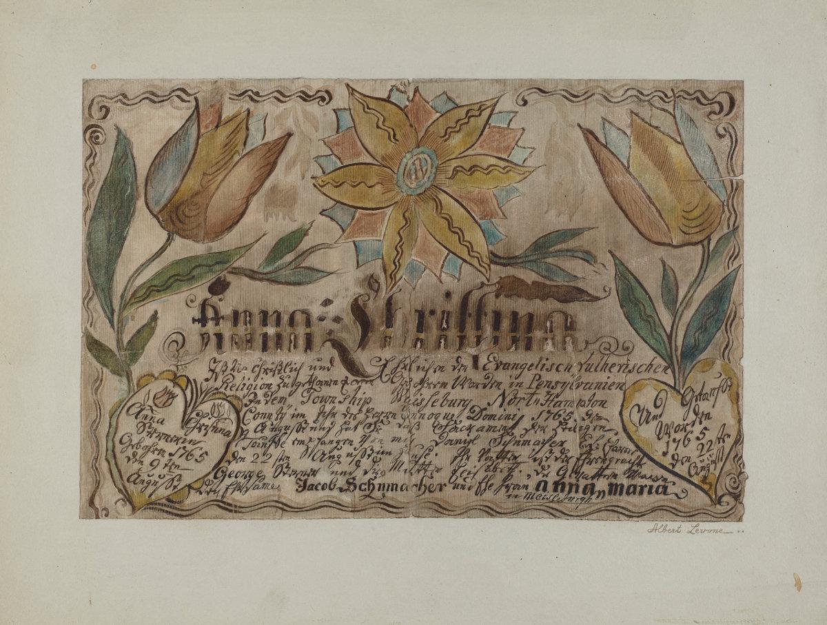 Charlotte Angus:Pa. German Birth Certificate,16x12"(A3) Poster