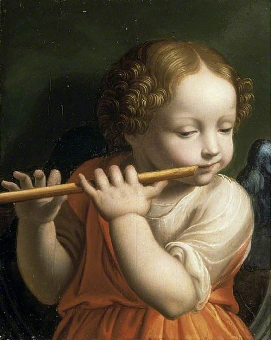 Child Angel Playing a Flute, vintage artwork by Attributed to Bernardino Luini, A3 (16x12") Poster Print