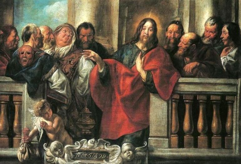 Christ and the Pharisees, vintage artwork by Jacob Jordaens, 12x8" (A4) Poster