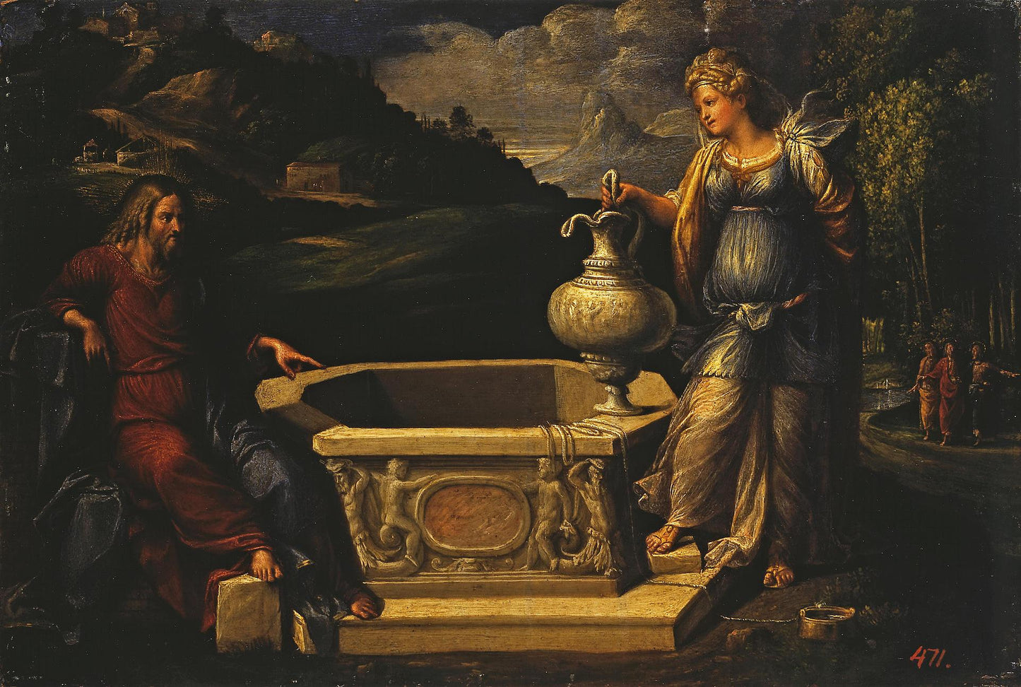 Christ and the Samaritan Woman, vintage artwork by Il Garofalo, A3 (16x12") Poster Print