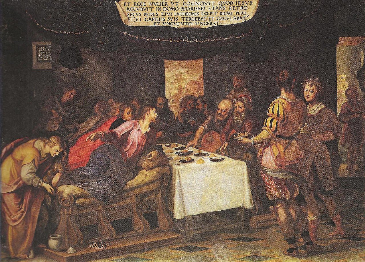 Christ at the House of Simon the Pharisee, vintage artwork by Lodovico Cardi, 12x8" (A4) Poster