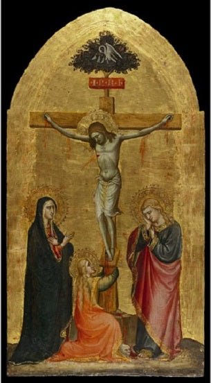 Christ Crucified with the Virgin, Mary Magdalen and Saint John the Bptist, vintage artwork by Spinello Aretino, 12x8" (A4) Poster
