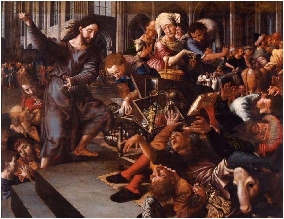 Christ driving the money changers from the temple, vintage artwork by Jan Sanders van Hemessen, A3 (16x12") Poster Print