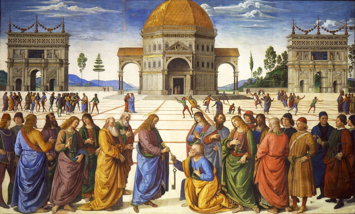 Christ Giving the Keys to St. Peter by Pietro Perugino, vintage art, modern poster print