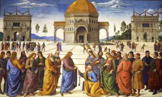 Christ Giving the Keys to St. Peter by Pietro Perugino, vintage art, modern poster print
