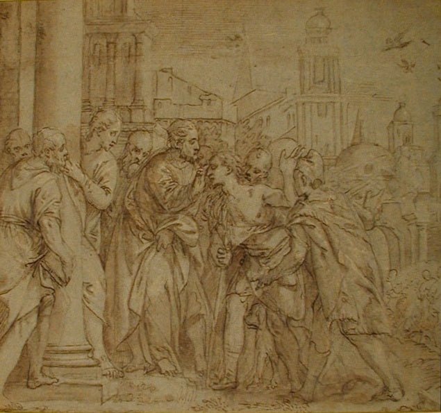 Christ healing the Blind Man, vintage artwork by Veronese, 12x8" (A4) Poster