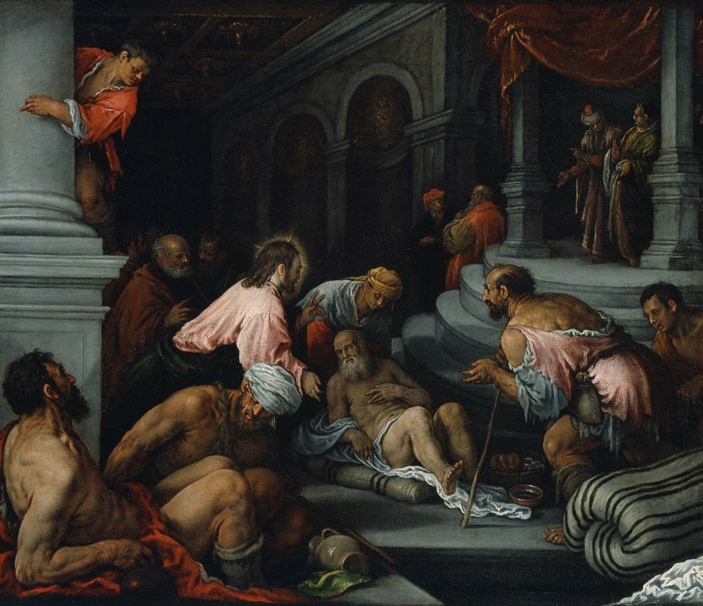 Christ Healing the Lame Man, vintage artwork by Jacopo Bassano, A3 (16x12") Poster Print