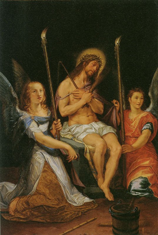 Christ on the Cold Stone with Two Angels, vintage artwork by Hendrick Goltzius, 12x8" (A4) Poster