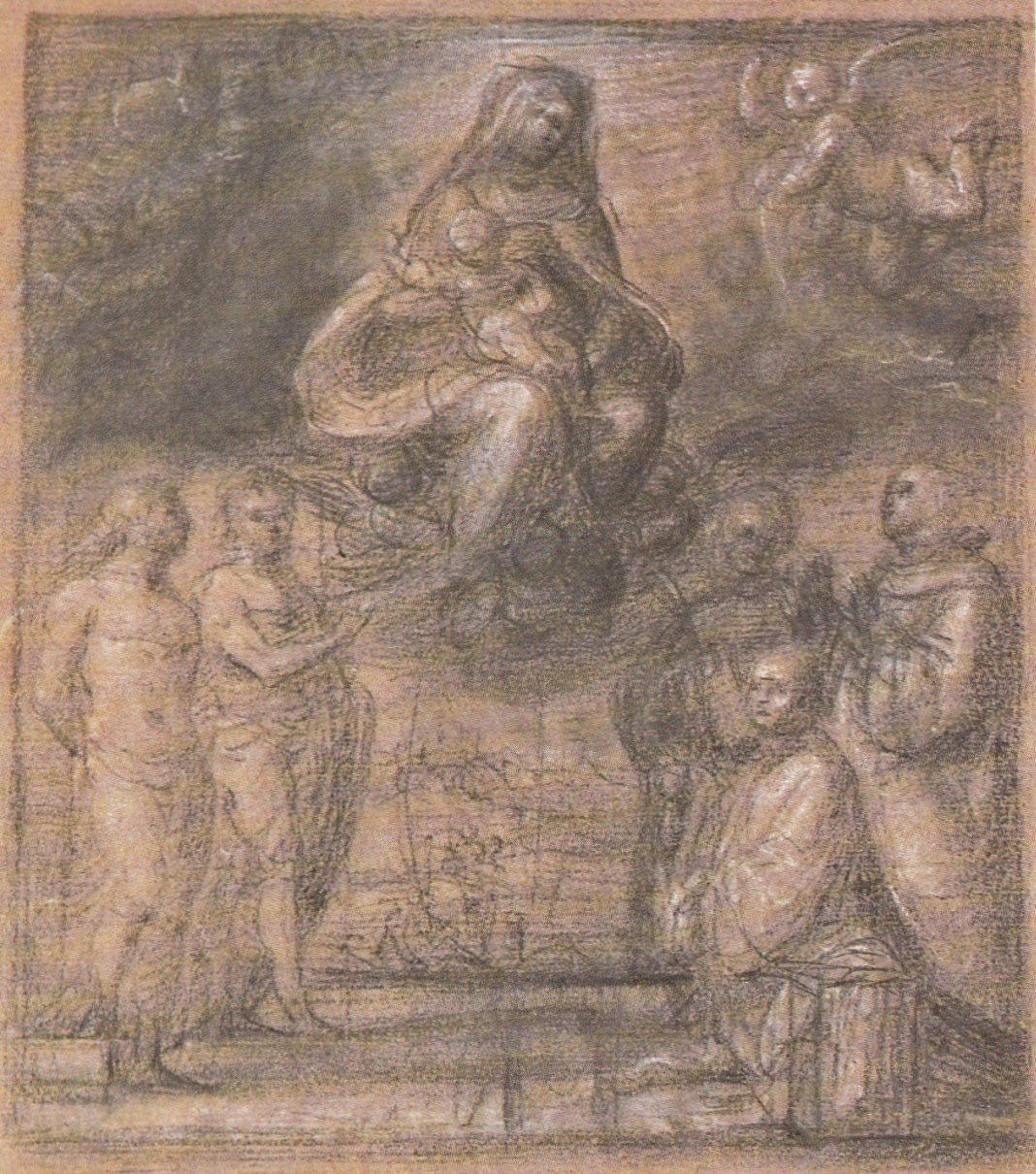 Composition drawing for the lower part of the 'Carondelet Madonna', vintage artwork by Fra Bartolomeo, A3 (16x12") Poster Print