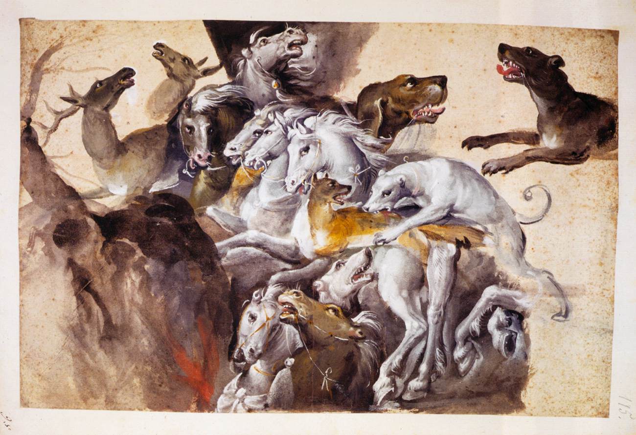 Composition with Animals - Dogs, Horses and Deer, vintage artwork by Giuseppe Arcimboldo, A3 (16x12") Poster Print