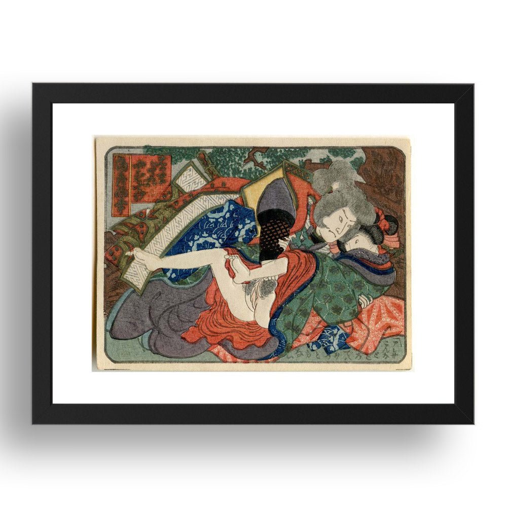 Couple under tree, Graphic Erotic ukiyo-e Japanese Shunga, classic artwork in 17x13"(A3) Frame