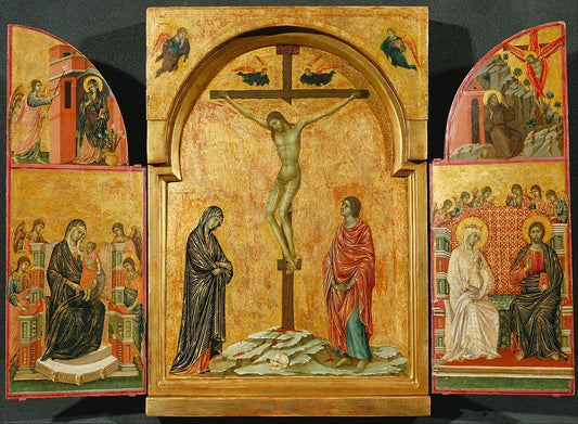 Crucifixion and Other Scenes (Triptych), vintage artwork by Duccio di Buoninsegna, 12x8" (A4) Poster