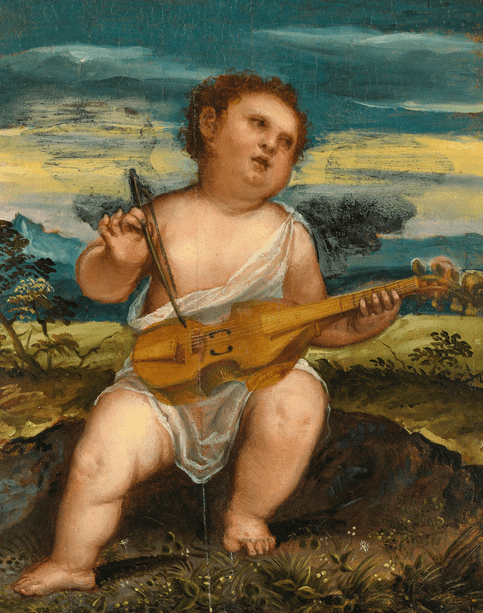 Cupid with a Violin, vintage artwork by Bonifazio Veronese, A3 (16x12") Poster Print