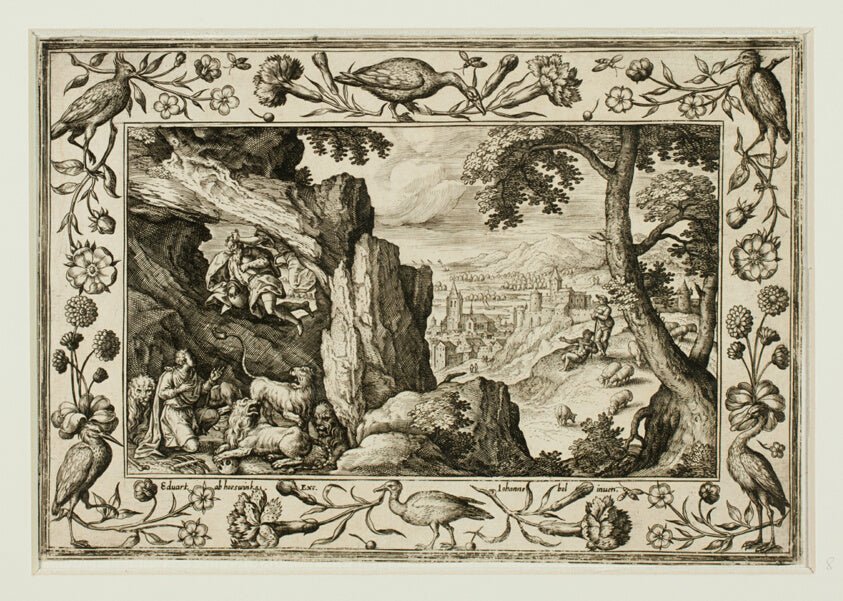 Daniel in the Lion's Den, from Landscapes with Old and New Testament Scenes and Hunting Scenes by Adriaen Collaert (Flemish, c. 1560–1618) , 23x16"( A2 size ) Poster Print