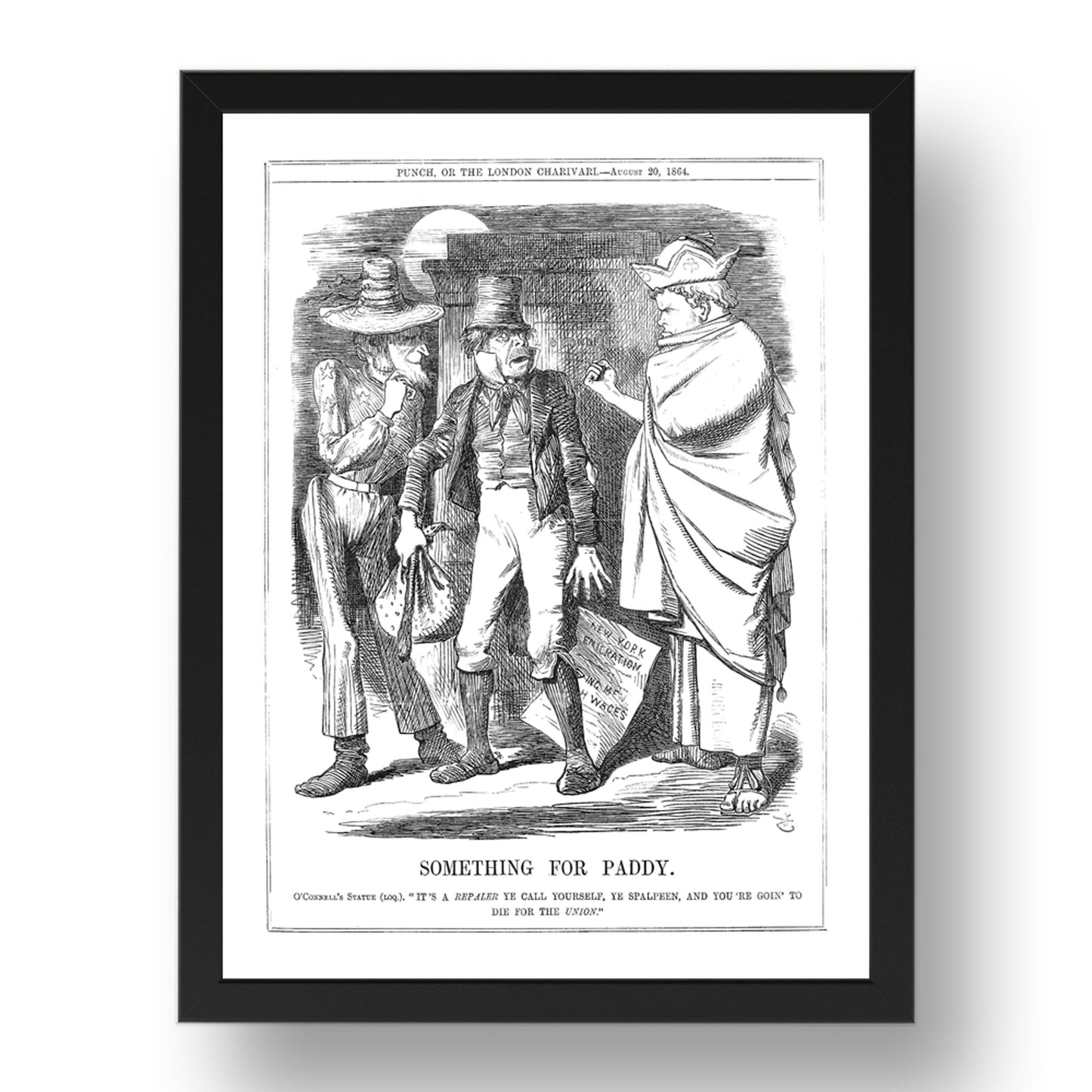 Daniel O%27Connell Paddy to die for Union Uncle Sam Irish Poster 1864, vintage historic poster in 17x13"(A3) Frame