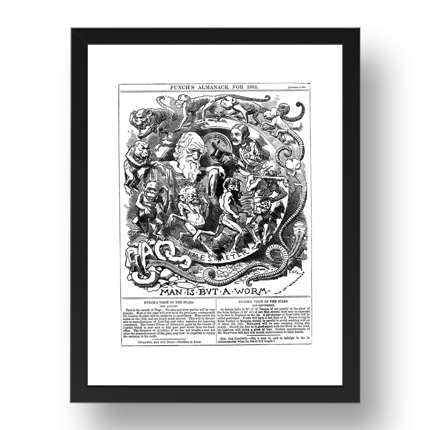 Darwin Man Is But A Worm, vintage historic poster in 17x13"(A3) Frame