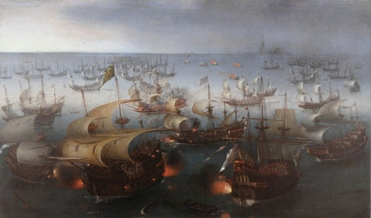 Day seven of the battle with the Armada, 7 August 1588, vintage artwork by Hendrick Vroom, A3 (16x12") Poster Print