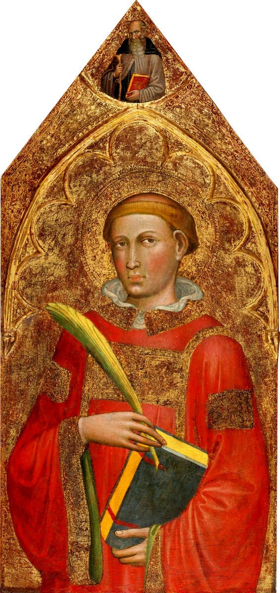 Deacon Saint, with Saint Anthony Abbot, vintage artwork by Martino di Bartolomeo, A3 (16x12") Poster Print