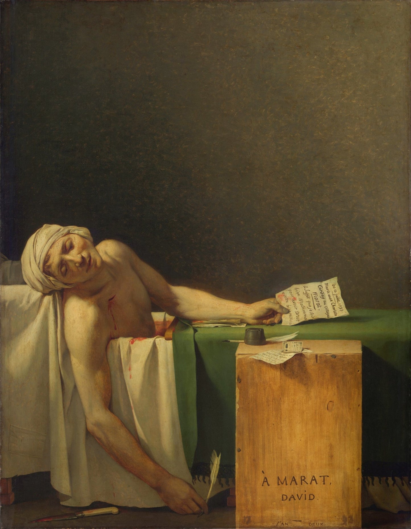 Death of Marat by Jacques-Louis David, vintage art, modern poster print