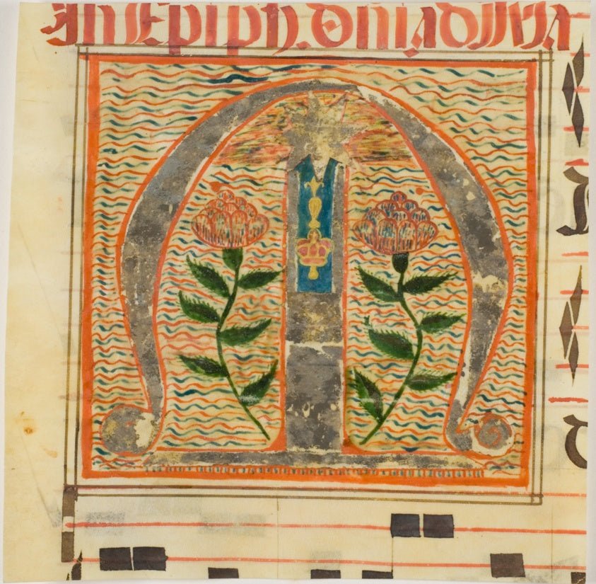 Decorated Initial "M" with Roses and a Medal from a Manuscript by European,23x16"( A2 size ) Poster Print