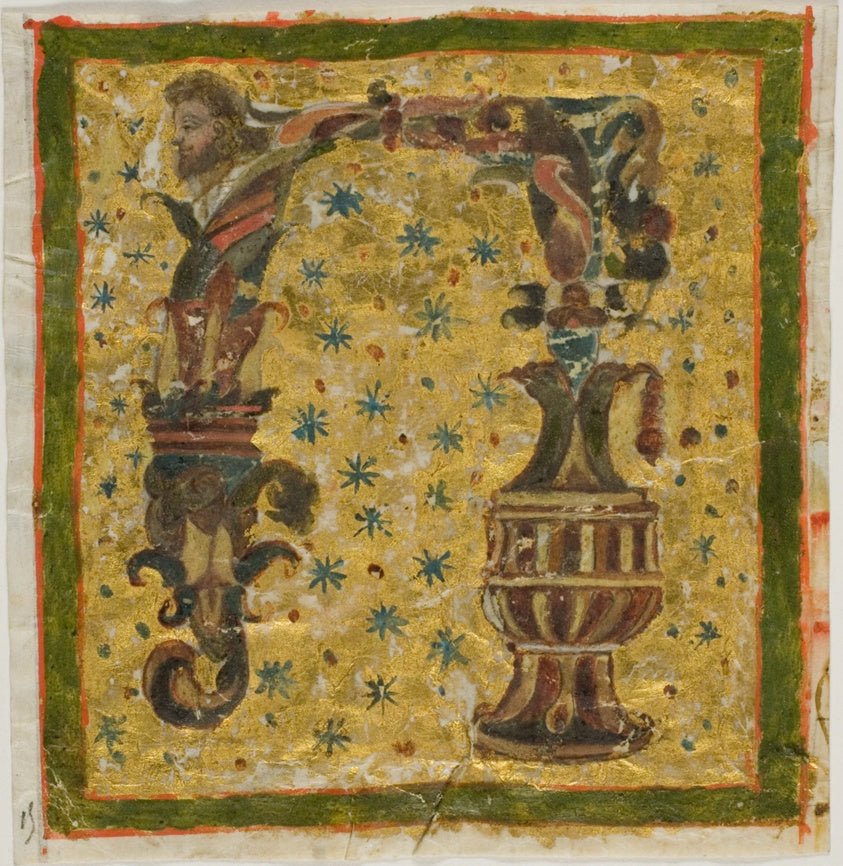 Decorated Initial "N" with Terme (or Grotesque) and Urn from a Manuscript by European,23x16"( A2 size ) Poster Print