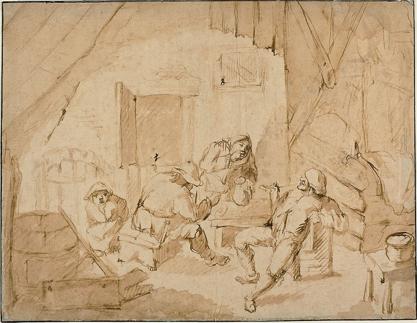 Peasants Drinking - Attributed to Isaac van Ostade (Dutch, 1621-1649), Poster Print Wall Art