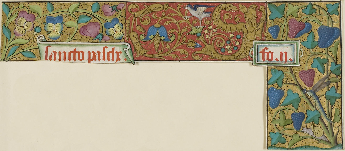 Illuminated Border with Snail, Insect, Bird, Grotesques and Flowers from a Manuscript: French, Poster Print Wall Art