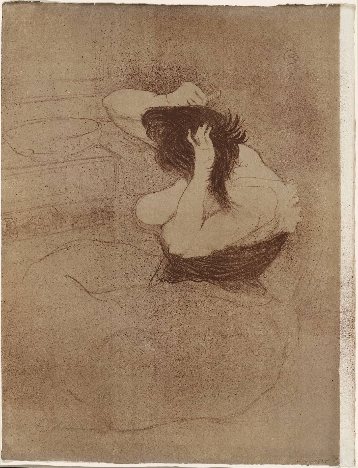 Woman Combing Her Hair—La Coiffure, plate seven from Elles - Henri de Toulouse-Lautrec (French, 1864-1901), Poster Print Wall Art