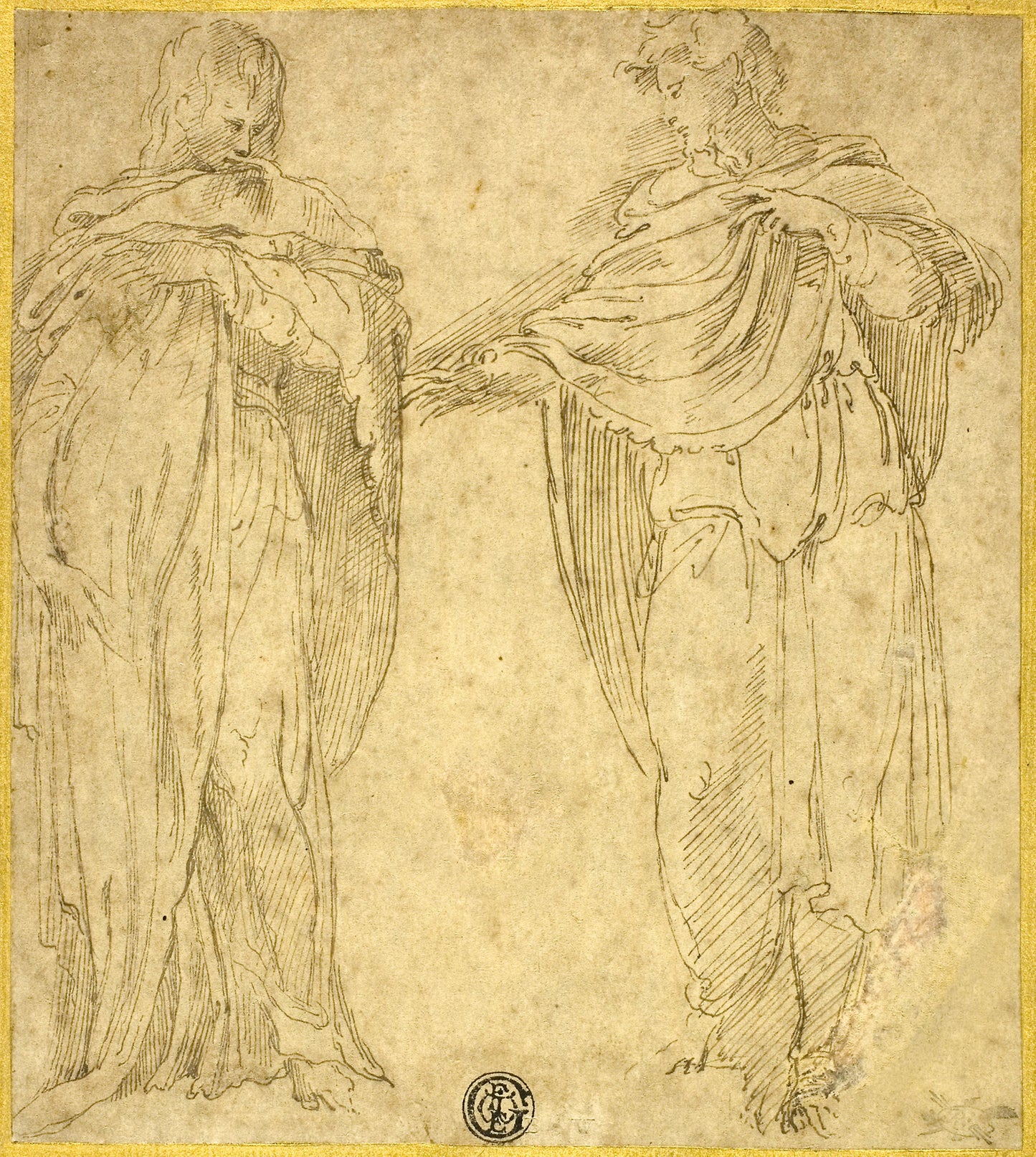 Two Standing Draped Figures (Saint John and the Magdalene?) - Attributed to Battista Franco, called Il Semolei (Italian, c. 1510-1561), Poster Print Wall Art