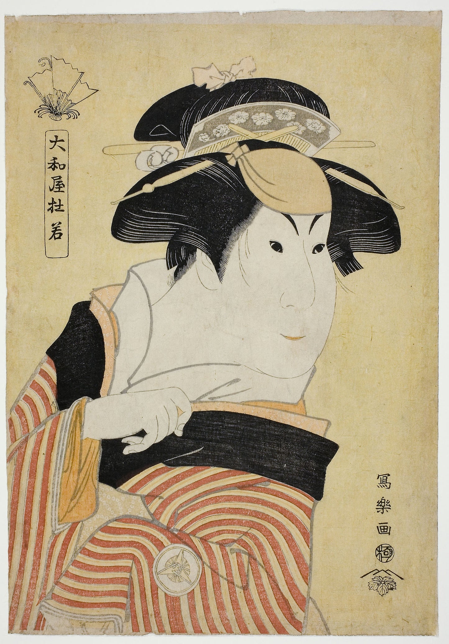 Yamatoya Tojaku (The Actor Iwai Hanshiro IV as Otoma, Daughter of Ohina from Inamuragasaki in Kamakura) (Yondai-me Iwai Hanshiro no Kamakura Inamuragasaki no Ohina musume Otoma) - (Kansei 6), Poster Print Wall Art