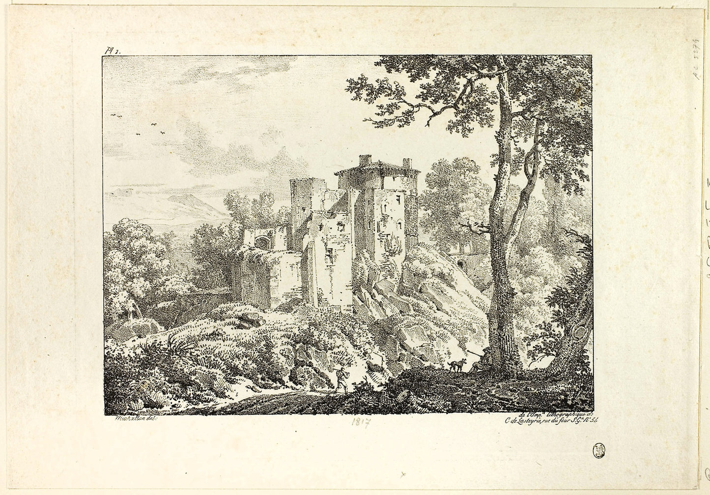 Landscape, plate I: Achille Etna Michallon (French, 1796-1822), Poster Print Wall Art