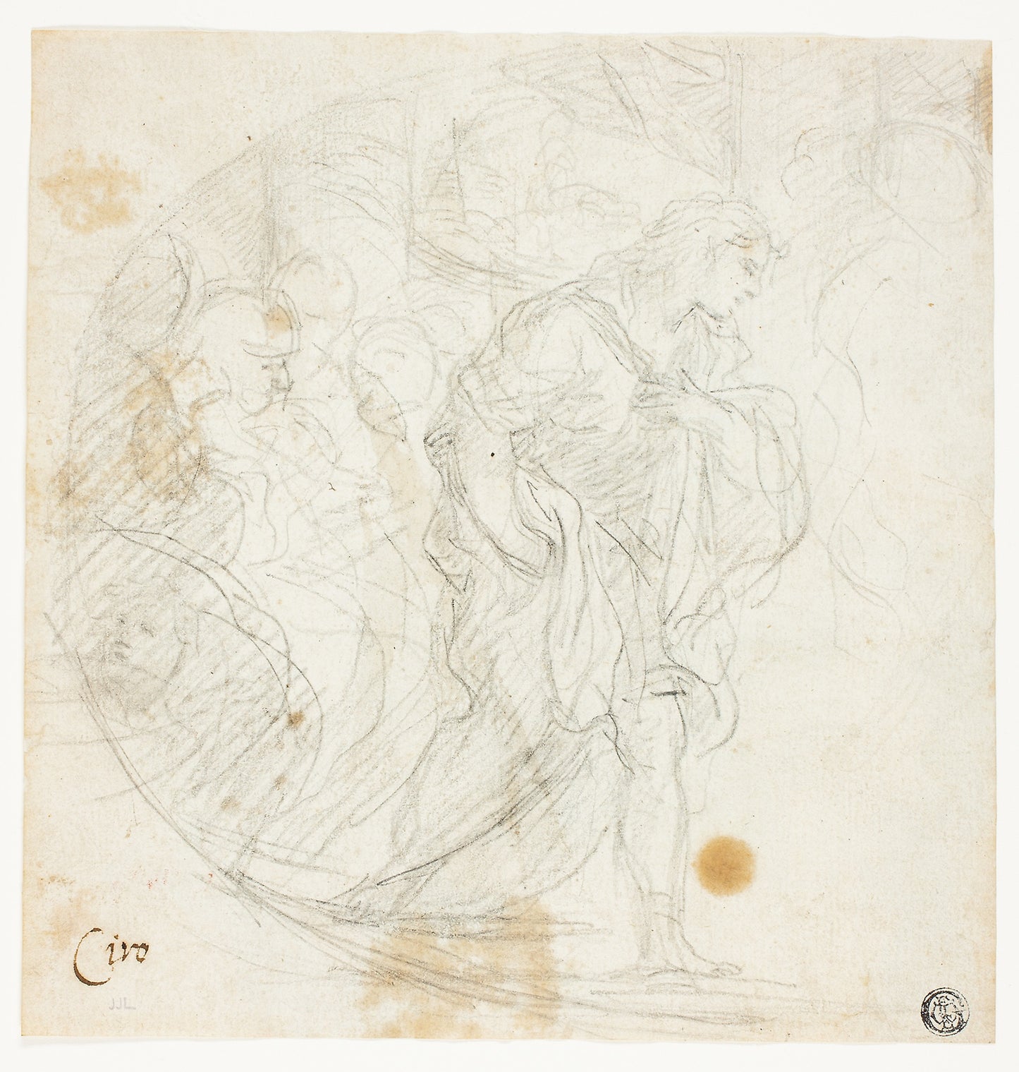 Unidentified Biblical Scene (recto); Sketches (verso) - possibly Ciro Ferri (Italian, 1634-1689), Poster Print Wall Art