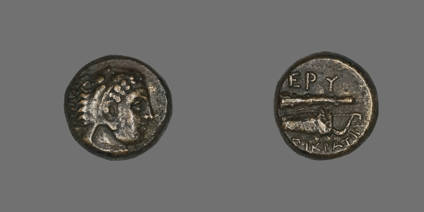 Coin Depicting the Hero Herakles - Greek, minted in Erythrae, Ionia, Poster Print Wall Art