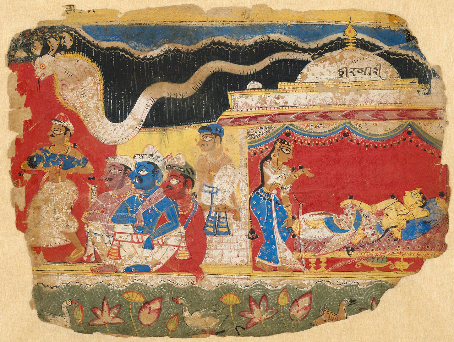 The Infant Krishna Spirited Away - Vasudev, page from the Dispersed Bhagavatapurana manuscript - India, Poster Print Wall Art