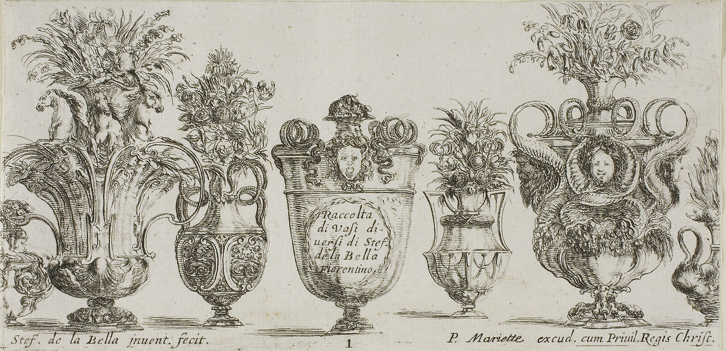Plate One from Collection of Various Vases - Stefano della Bella, Poster Print Wall Art