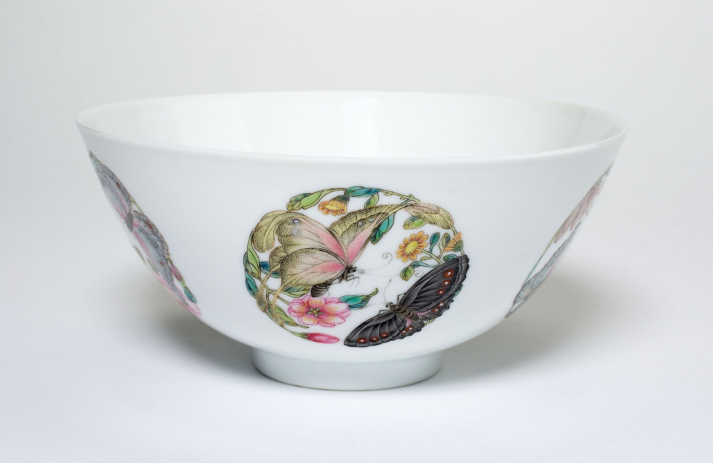 Bowl with Medallions of Butterflies, Peonies, Chrysanthemums, Peaches, Plums and Orchids - China, Poster Print Wall Art