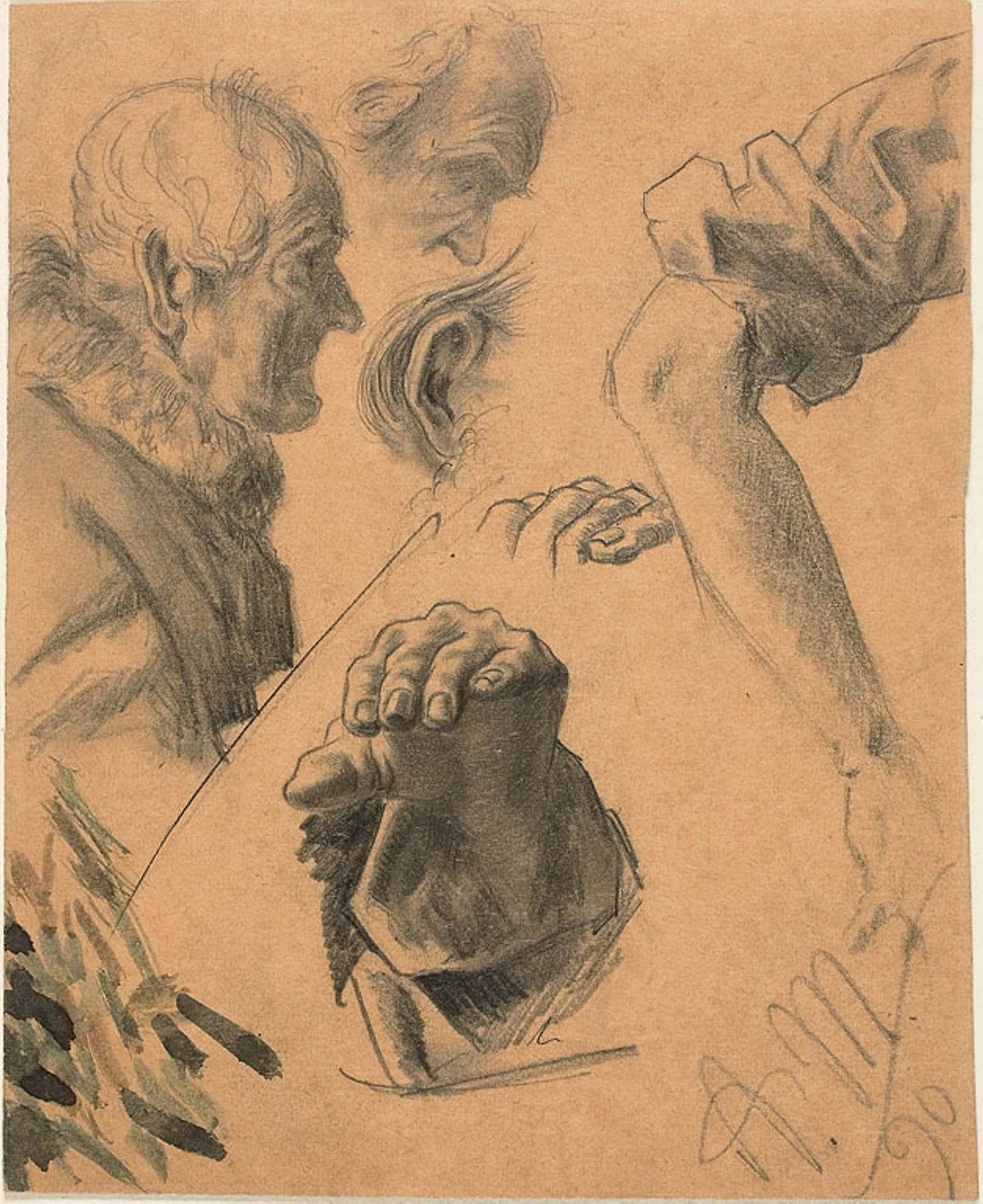 Sketches of Hands, Arms, and Heads: Adolph Menzel, Poster Print Wall Art