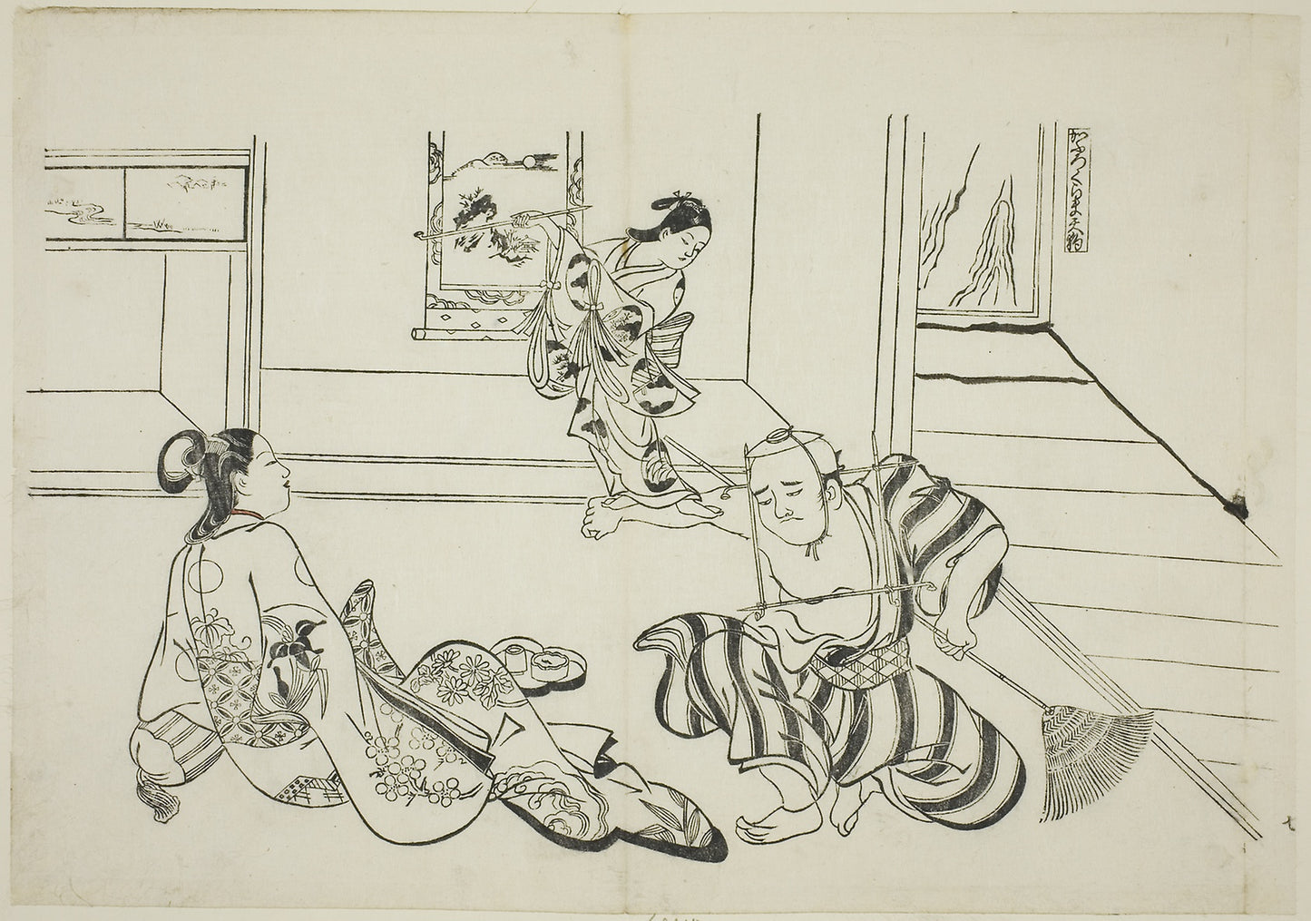 Child Attendant and Bald Tengu of Mt. Kurama (Kaburo Kurama Tengu), no. 7 from a series of 12 prints depicting parodies of plays - Okumura Masanobu , Poster Print Wall Art