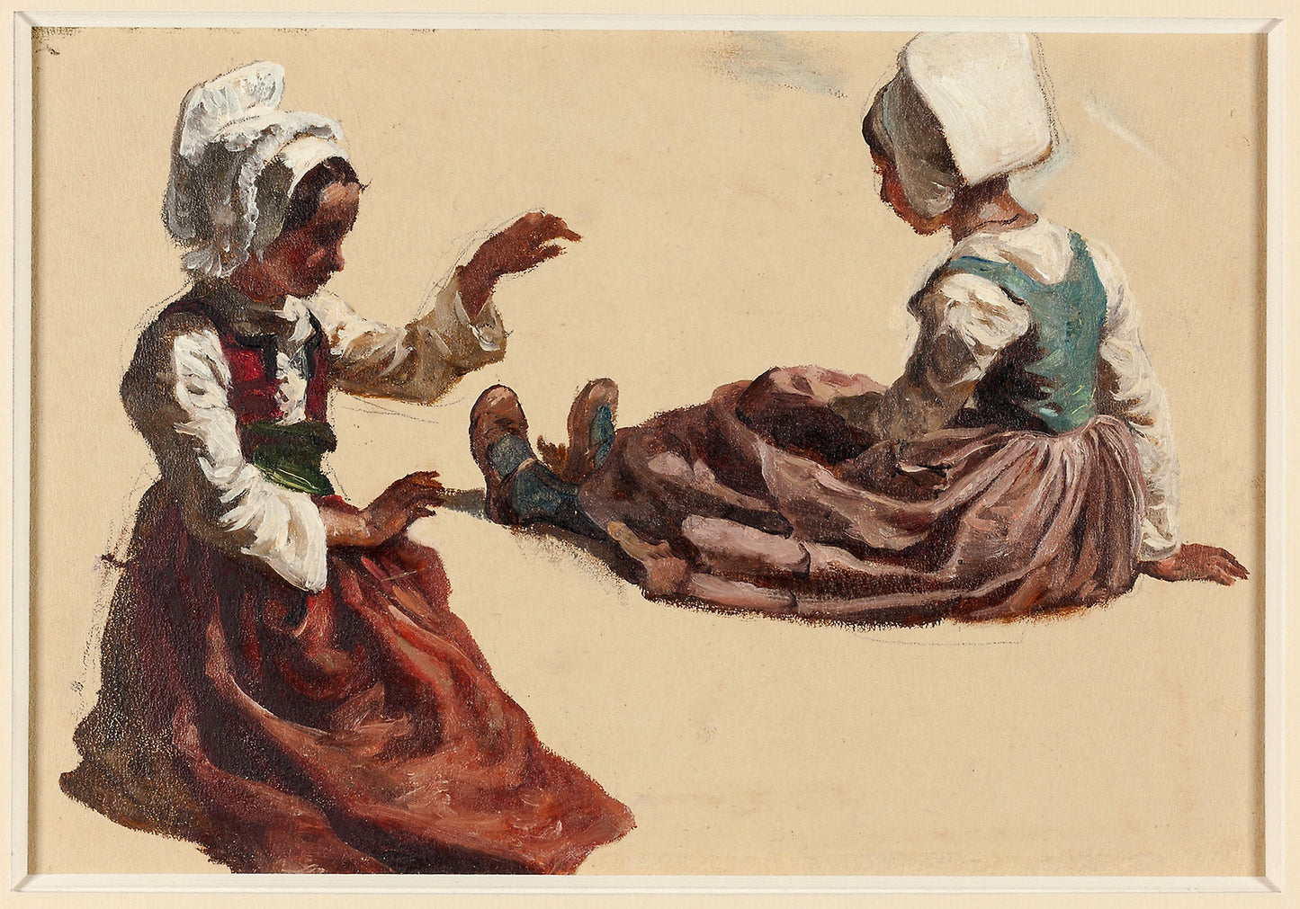 Two Girls in Regional Costume - François Hippolyte Lalaisse, Poster Print Wall Art