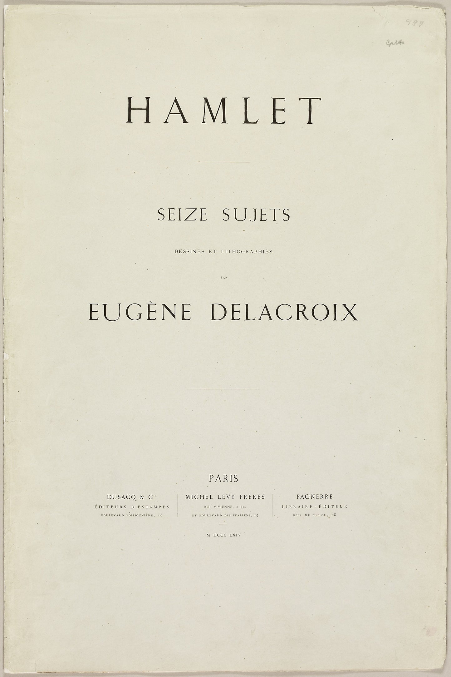 Hamlet — Laertes in Ophelia's Grave, title page and table of contents from Hamlet - Eugène Delacroix, Poster Print Wall Art