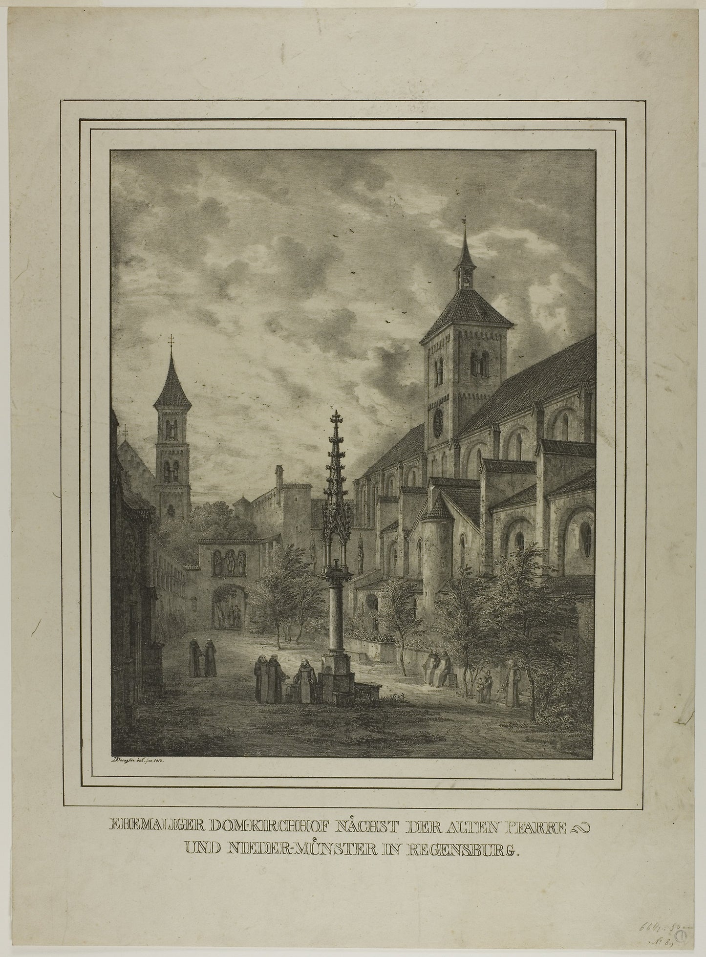 Former Cathedral Churchyard near the Old Rectory and Minster in Regensberg - Domenico Quaglio II, Poster Print Wall Art