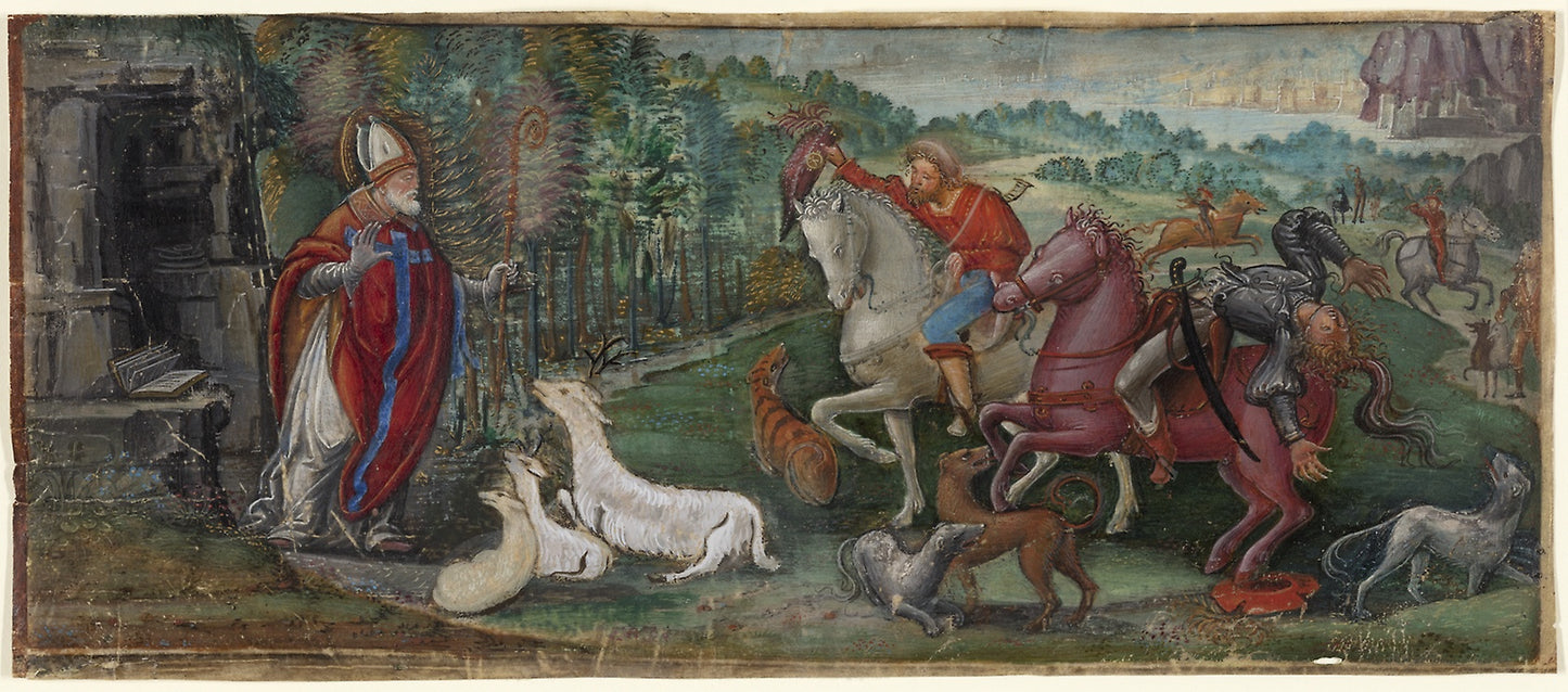 Miracle of the Deer of Saint Bassiano, from a Choir Book - Master B. F. (possibly Francesco Binasco), Poster Print Wall Art