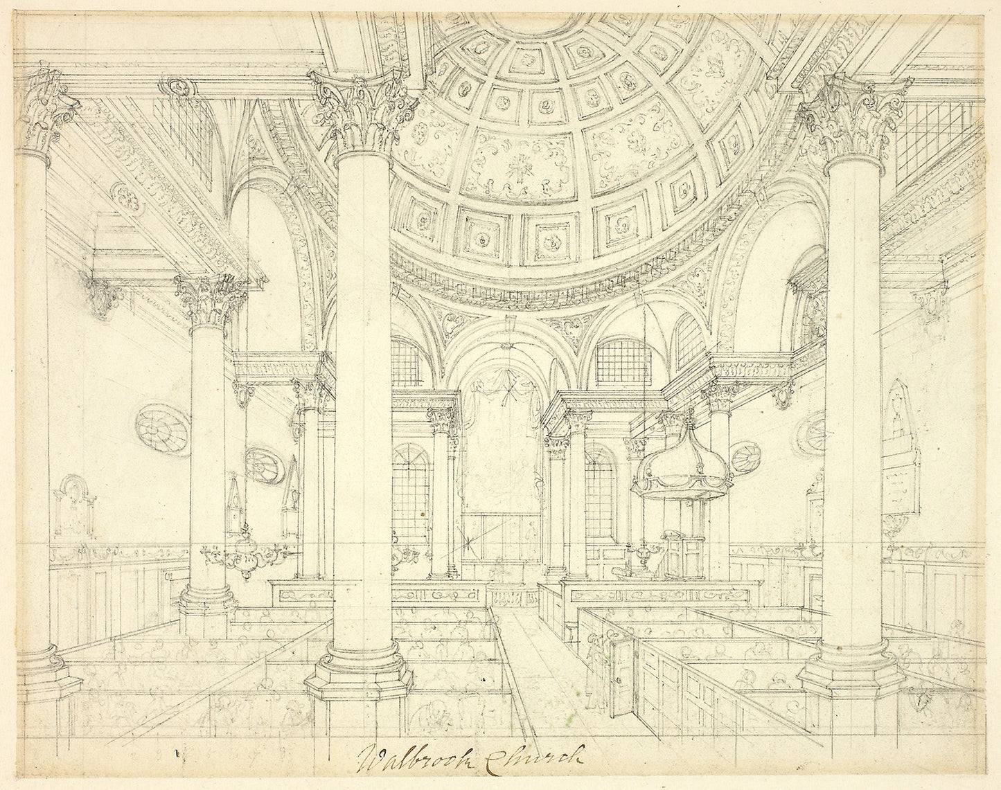 Study for St. Stephen's Walbrook, from Microcosm of London - Augustus Charles Pugin (English, born France, 1762-1832), Poster Print Wall Art