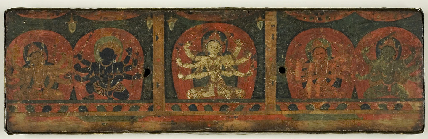 Manuscript Cover of the Five Protective Hymns (Pancharaksha) with the Five Protective Goddesses - Nepal, Poster Print Wall Art